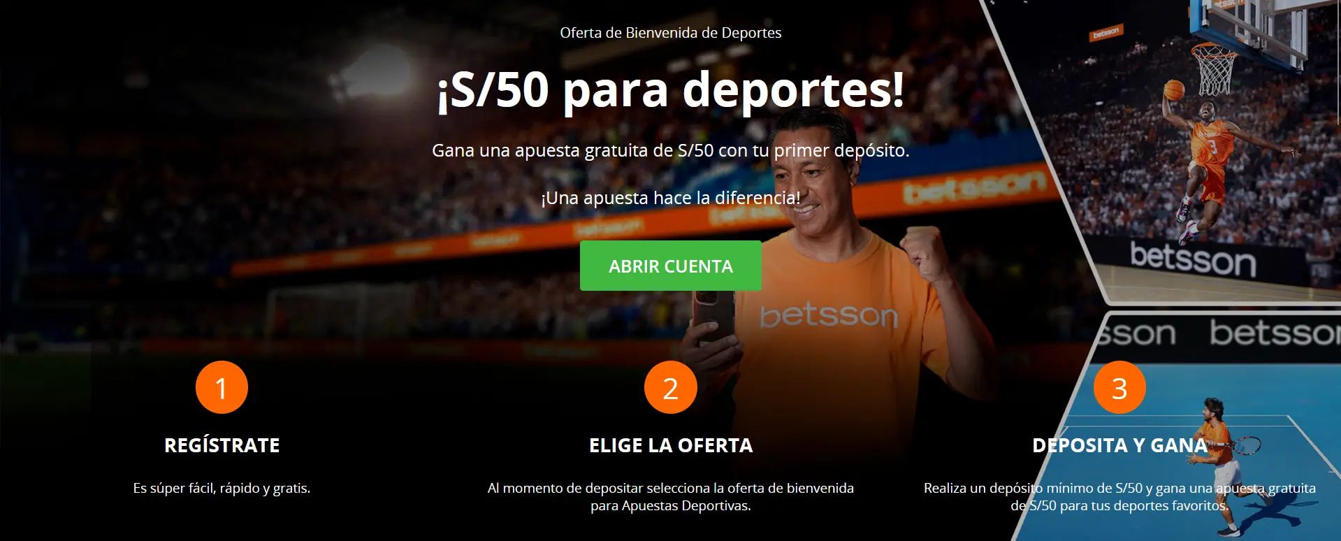 Oferta de bienvenida de S/50 para deportes en Betsson